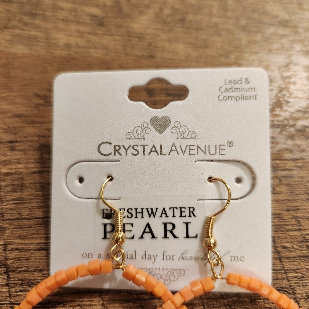Orange and Pearl Hoop Earrings - Picture 2 of 5